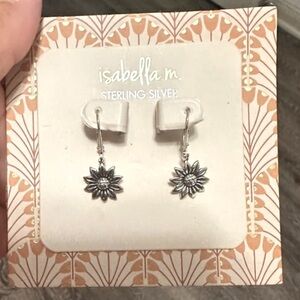 ISABELLA M STERLING SILVER SUNFLOWER DAISY LEVERBACK DANGLE EARRINGS